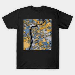 Prague Map Pattern in Blue & Gold T-Shirt